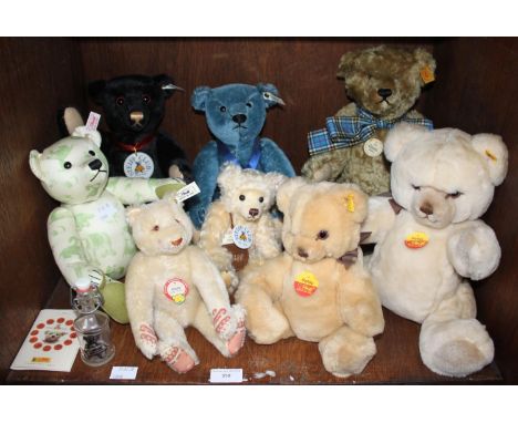 SECTION 34.  Eight various Steiff bears including Club Editions 1994, blue fur, no. 420047, 1999, black fur, no. 420160 and 1