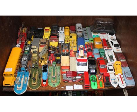 SECTIONS 43 &amp; 44.  Two shelves of toy cars in played with condition including Matchbox, Corgi and Gama etc. 