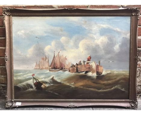 A 19th century seascape study fisherman in boats on choppy waters, indistinctly signed and dated '1868', 62 x 87cm 