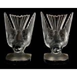 A 20TH CENTURY R. LALIQUE PAIR OF HIRONDELLES BOOKENDS - etched signature R. Lalique 15.5cm high
