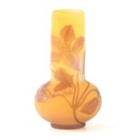 AN ART NOUVEAU GALLE OVERLAY SQUAT BULBOUS CABINET VASE WITH CYLINDRICAL NECK decorated in sepia