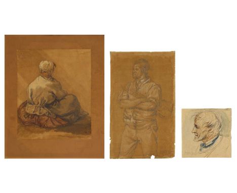 James Ward RA (1769-1859)A seated woman from the back;A standing figure holding a violin;Study of a maneach signed with a mon