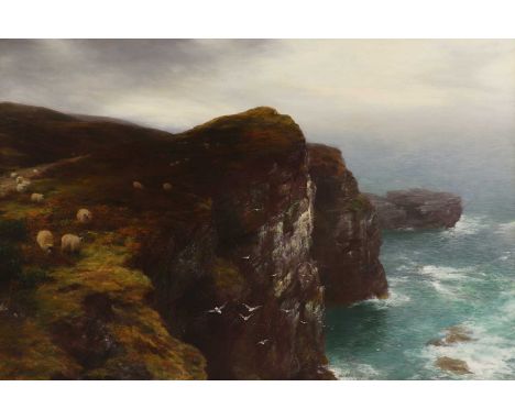 Peter Graham RA ARSA (1836-1921)A coastal landscape with sheep on a cliff signed ‘Peter Graham’ l.l., oil on canvas 101 x 153