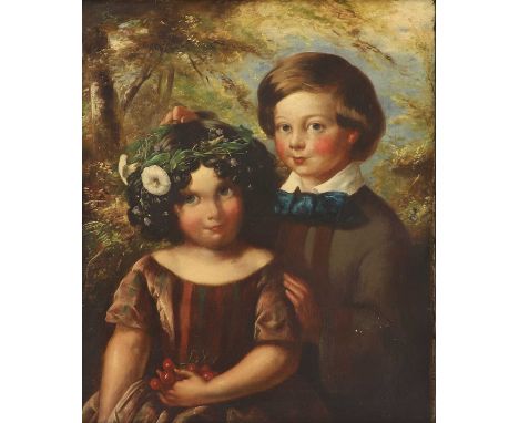 English School, mid-19th centuryPortrait of a young boy and girl in a wooded landscapeoil on canvas61 x 51cmCondition Reporto