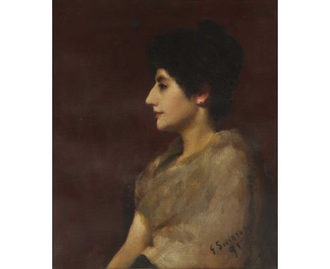 ▴ Edward Spilsbury Swinson (1871-1958)Portrait of a lady, half-length seated, in a white dresssigned and dated 'E. Swinson/91