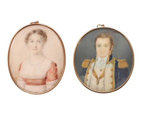 English School, early 19th century Portrait of Sir John Richardson, half-length, in naval uniform miniature on ivory, oval  6