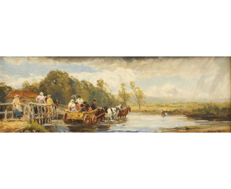 Robert Thorne Waite RWS (1842-1935)Haymakers crossing a pond in a horse-drawn cartsigned 'R Thorne Waite' l.r., oil on panel1
