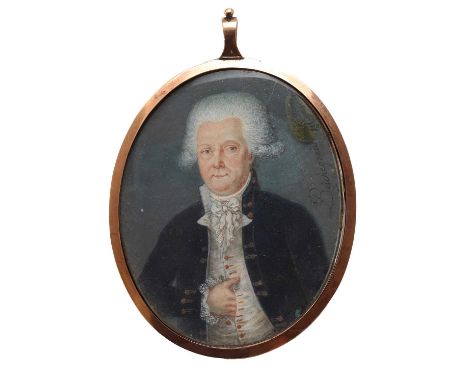 ... Boichegrain (French, 18th century)Portrait of a nobleman, half-length, in a blue coat and powdered wigsigned 'Boichegrain