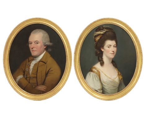Manner of George RomneyPortrait of Mr Jack, half-length with folded arms, in a brown coat and white stock;Portrait of Mrs Jac