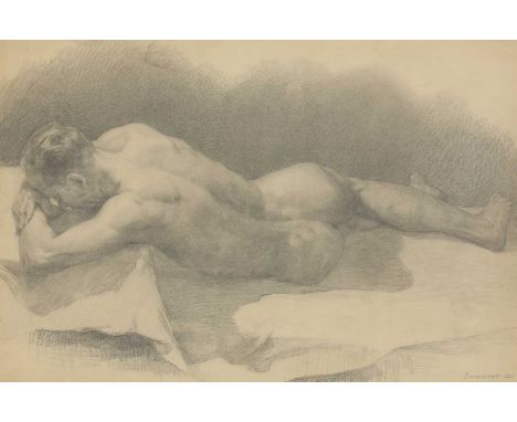 Boris Sporykhin (1928-2020)A reclining male nudesigned in Cyrillic and dated '50' l.r., pencil49 x 67.5cmCondition ReportOver