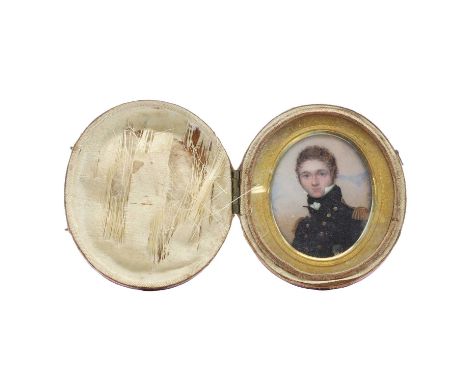 English School, c.1800Portrait of John Huey RN, bust-length, in uniformminiature on ivory, oval4.5 x 5.5cm, within a gilt mou