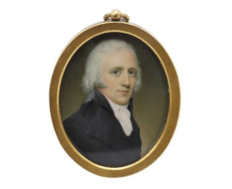 Follower of John Smart Portrait of the Reverend Thomas James Quinn, bust-length, in a black coat and white stock miniature on