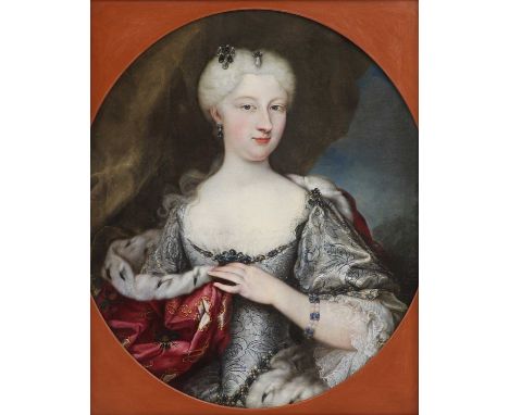 Polish School, mid-18th centuryPortrait of a lady, half-length, in an embroidered silver dress and ermine-trimmed cloakoil on