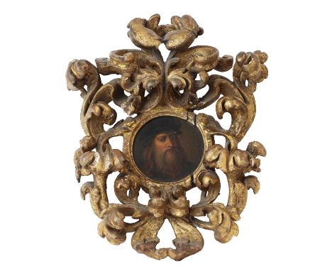 Florentine School, 18th centuryPortrait of Leonardo da Vinciminiature on copper, circular5.5cm diameter, in an ornate Florent