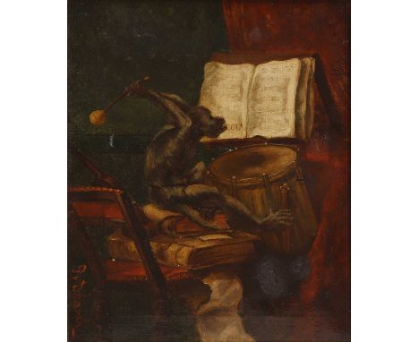 P... Duhamel (French, late 19th century)A monkey with a drumsigned 'P Duhamel' l.l., oil on canvas40.5 x 32.5cmCondition Repo