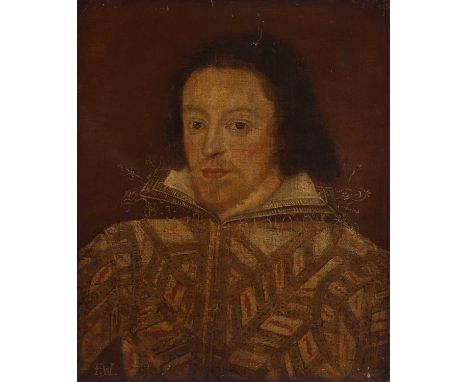 English School, early 17th centuryPortrait of a gentleman, bust-length, in a white and gold doublet with lace collarinscribed