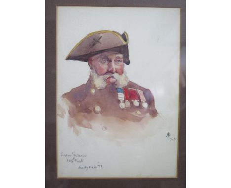 JB 1913, Portrait of Chelsea Pensioner _ Evan Evans 108th Foot, watercolour26x18cm, framed &amp; glazed 