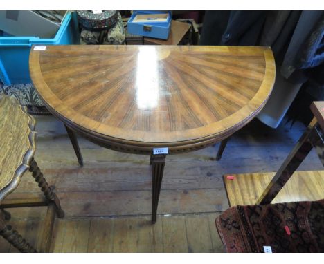 A Reproduction Sunburst Veneered Fold Over Card table and a mahogany pedestal wine table 