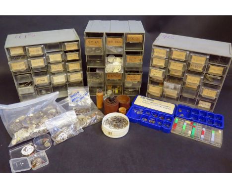 A Collection of Watch Spares including vintage staking tool set 