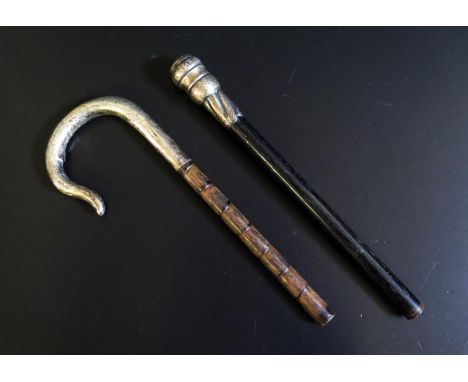 A Victorian Silver Cane Finial and Edward VII 'Shepherd's Crook' walking stick finial 