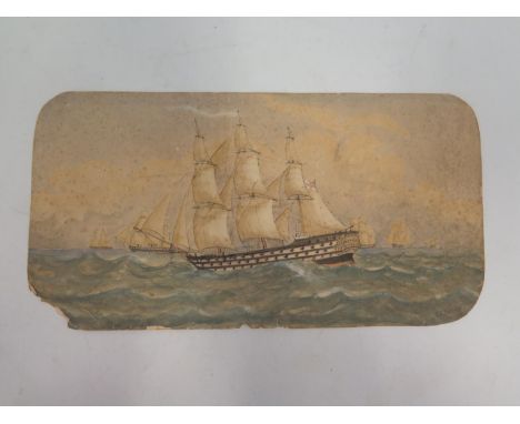 R W Estens, C19th Watercolour of ships at sea, Signed 83?, 29 x15cm, unframed 