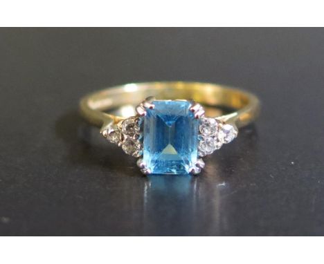 A 9ct Yellow Gold, Blue Stone and Diamond Ring, size O.5, 2.3g 