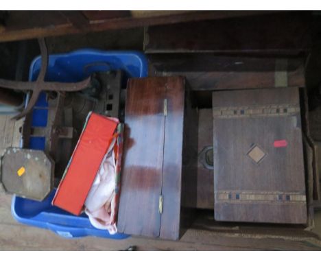 A Selection of 19th Century Boxes, set of old kitchen scales etc. 