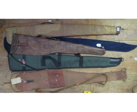 An American Tooled Leather Rifle Case (c. 106cm long), R. MacLeod &amp; Sons soft case and others 
