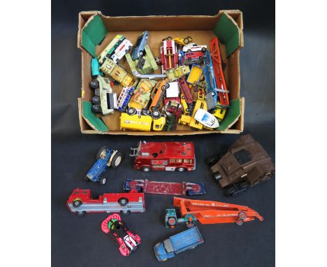 A Box of Playworn Toy Cars, Trucks including Matchbox, Dinky, Corgi, Britains etc. 