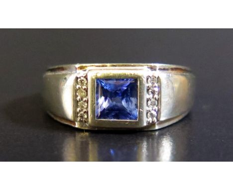 A 9ct White Gold, Tanzanite and Diamond Ring, size S, 8.1g 