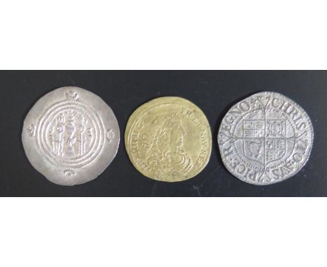 A Coin with portrait of Carolus 32mm 5.4g and two others 