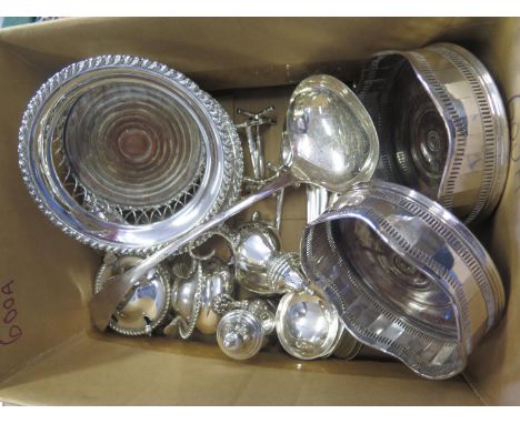 Two Pairs of Silver Plated Bottle Coasters, a pair of lion mask silver plated mustards with matching peppers, knife rests and