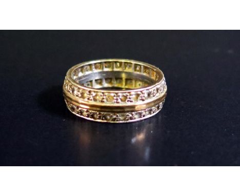 A 9ct White and Yellow Gold Diamond Twin Row Eternity Ring, size O.5, 5.5g 