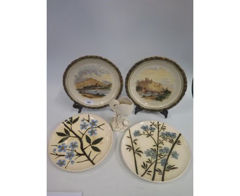 A Royal Worcester Nautilus Shell Vase 17.5cm, pair of Wedgwood wall plates and two others 