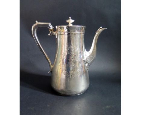 A Victorian Silver Coffee Pot with engine turned decoration and chased fleur de lis border to the top, London 1867, Edward &a