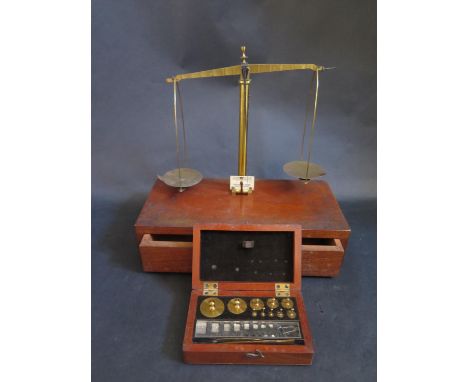 A Set of Becker &amp; Sons Mahogany and Brass Balance Scales and box of weights 