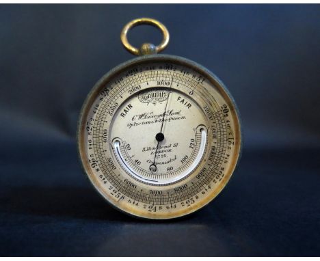 A Rare C.W. Dixey &amp; Son Multi-function Pocket Barometer with compass to the back, remnants of original case 