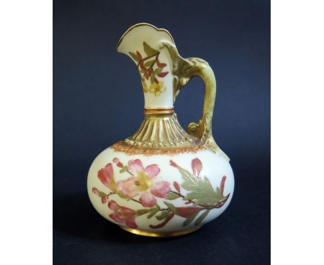 A Royal Worcester Blush Ivory Floral Decorated Jug, c. 12cm 