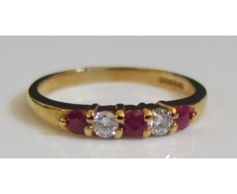 A 9ct Gold, Ruby and Diamond Ring, sizeL.5, 1.8g 