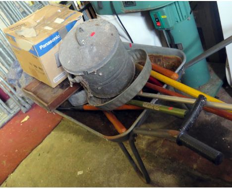 A Wheelbarrow and garden tools etc. 