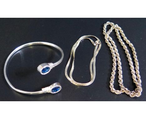 Two Silver Necklaces and silver bangle (bangle A/F), 20g 