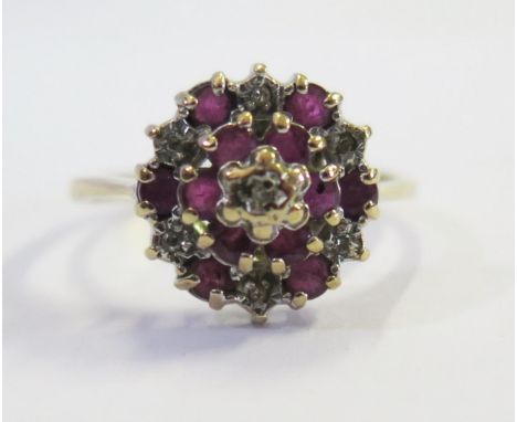 A 9ct Gold, Ruby and Diamond Cluster Ring, size O, 2.5g 