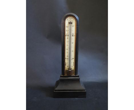 A Victorian Thermometer in an ebonised case by W. Dixey of 241 Oxford Street London, 32cm high 
