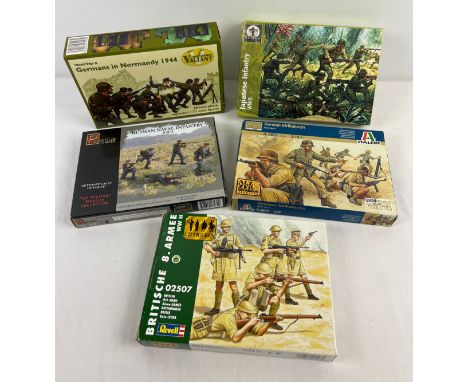 A collection of 5 boxed 1/72 scale WWII model soldiers for war gaming, to include Valiant Miniatures, Pegasus, Revell and Wat