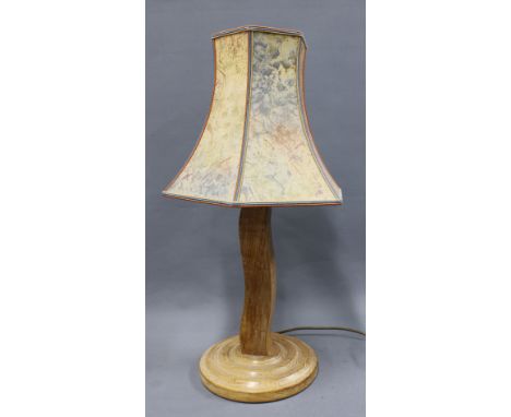 Oak table lamp base and shade. 44cm high. 