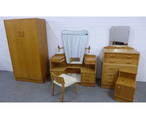 Mid 20th century E Gomme for G-Plan Brandon range, light oak bedroom suite, comprising a wardrobe (176 x 92), a dressing tabl