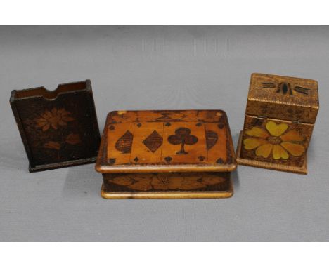 Pokerwork card box containing a set of cards, a pokerwork playing cards box with cards, 18 x 13cm,  and a pokerwork stationer