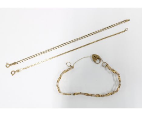 9ct gold gatelink bracelet, and two 9ct gold chain bracelets (3) 