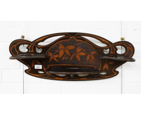 Art Nouveau pokerwork wall hanging shelf. 66 x 27cm. 