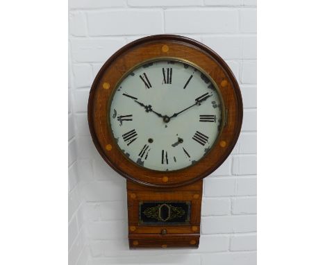 Rosewood and inlaid drop dial wall clock. 69 x 42cm. 